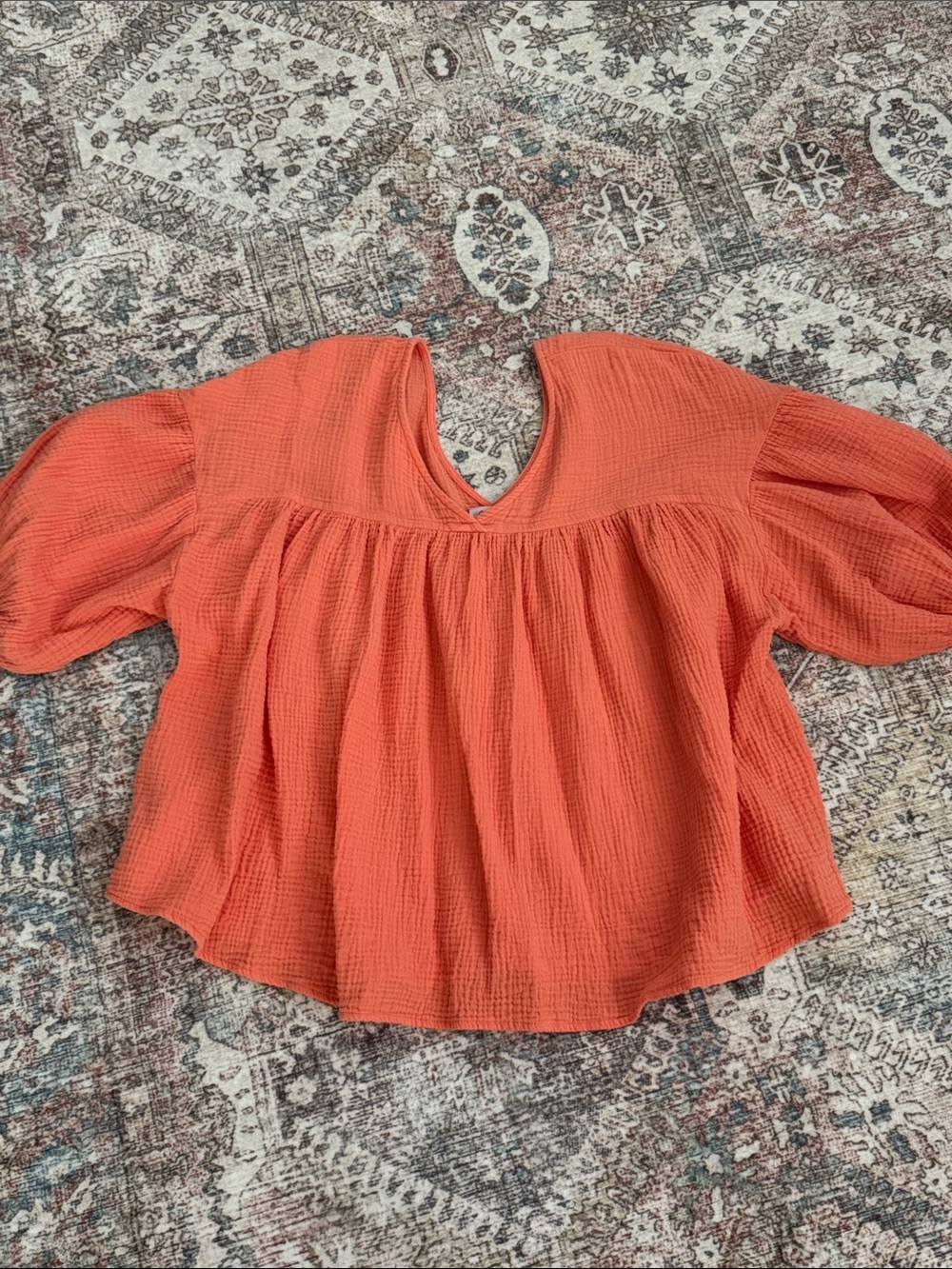 Ces Femme Gauze Puff Sleeve Coral Top